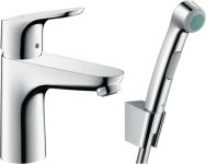 Смеситель для раковины Hansgrohe Focus 100 с душем и донным клапаном Push-Open