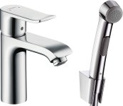 Смеситель для раковины Hansgrohe Metris с душем и сливным клапаном Push-Open